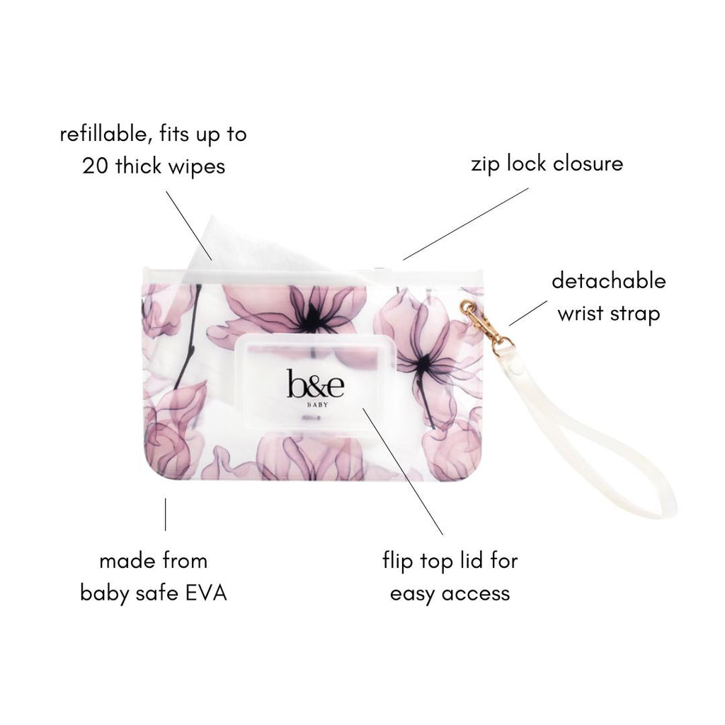 "Freya" Pink Floral Wipes Case With Detailed Features | Ben & Ellie Baby