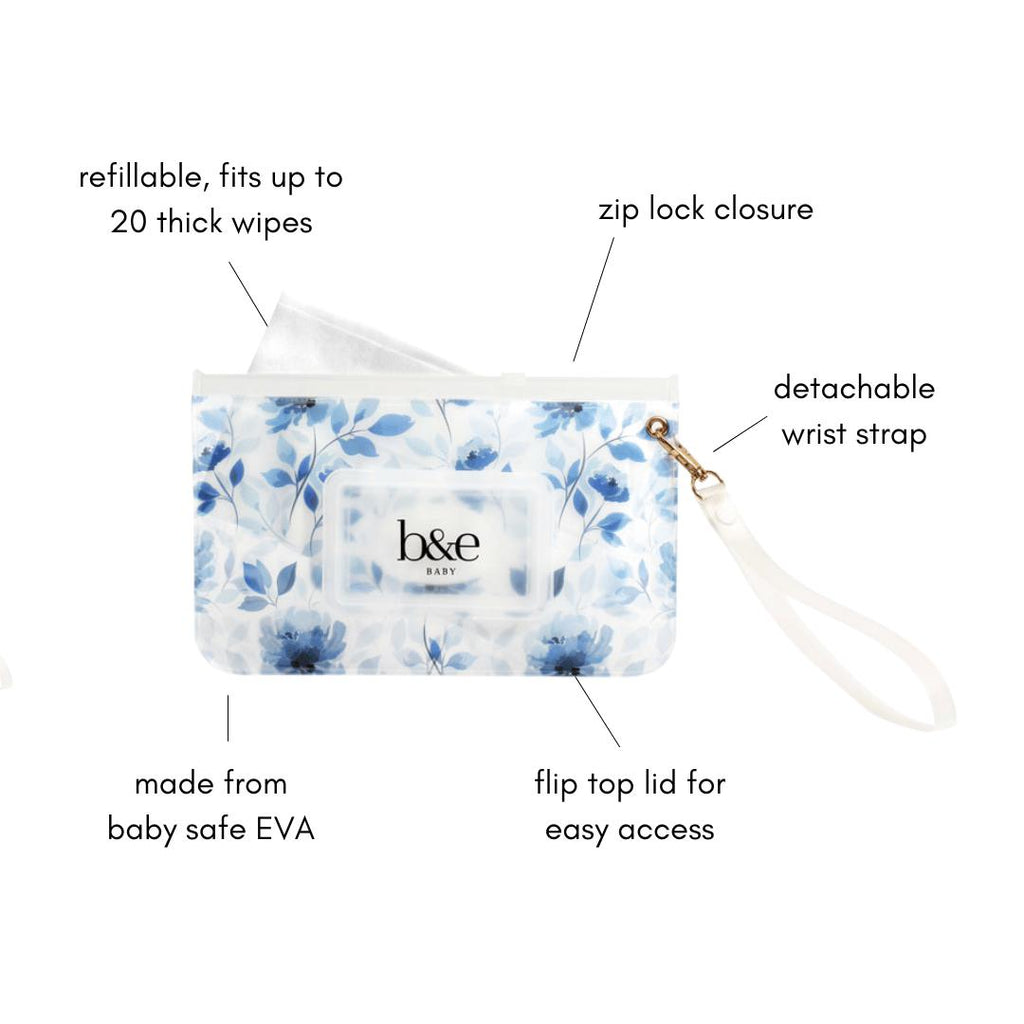 "Sienna" Blue Floral Wipes Case With Detailed Features | Ben & Ellie Baby